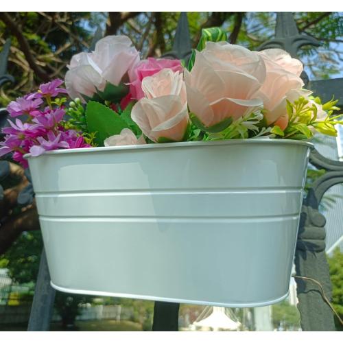 3Pcs Metal Wall Planters,11 inch Oval Metal Railing Planter, Balcony Railing Hanging Plant Pot, Indoor Outdoor Hanging Plant Pot Decor, Rustic Herb Flower Plant Holder,Color - White