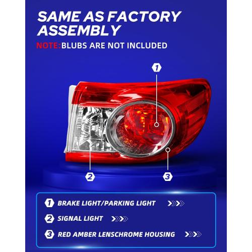 AUTOONE For Toyota Corolla Tail Lights Assembly, Tail Lamp Assembly Fit for 2011-2013 Corolla Rear Factory OEM Passeger Side, Without Bulbs