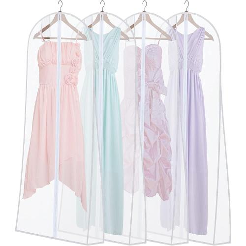 4 Pcs Wedding Dress Garment Bag Protective Breathable Hanging White Clothes Cover 72'' Anti Dust Extra Large Dress Bags for Gowns Long Bridal Evening Suit Coats Storage Travel