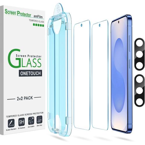 amFilm Auto-alignment OneTouch for Samsung Galaxy S25 6.2'' Screen Protector   Camera Lens Protector, Tempered Glass, 30 seconds Installation, Bubble Free, Case Friendly, Anti-Scratch [2 2 Pack]