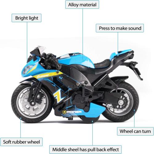 Toy Motorcycle - Pull Back Toy Car with Sound and Light Toy,Toy Motorcycles for Boys,Toys for 3-9 Year Old Boys (Blue)