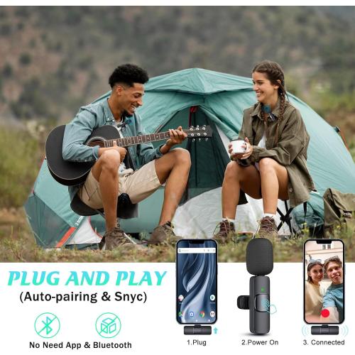 Microphone for iPhone, 2 Pack Wireless Microphones, Mini Mic, Lavalier, Recording Lapel Mic, Plug-Play, Clip On Microphone with Noise Reduction for Interview/Tiktok (for iPhone14 and Below)