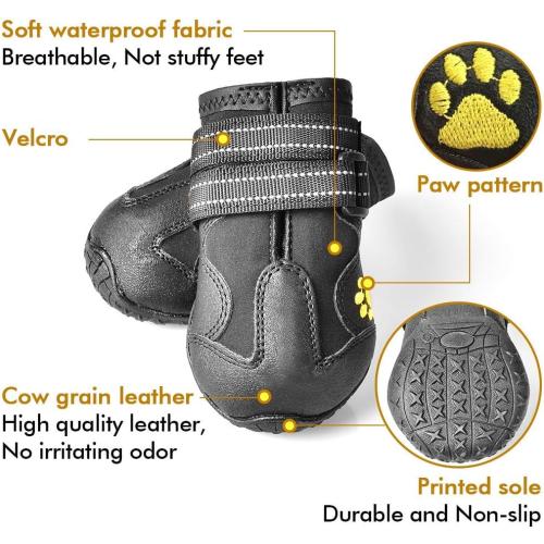 XSY&G Dog Boots,Waterproof Dog Shoes,Dog Booties with Reflective Rugged Anti-Slip Sole and Skid-Proof,Outdoor Dog Shoes for Medium to Large Dogs 4Pcs-Size4