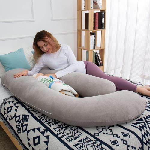 AMCATON 60 Inch Pregnancy Pillows for Sleeping, Extra Large U Shaped Body Pillow, Pregnancy Pillow, Maternity Pillow for Pregnant Women with Velour Cover (Grey)