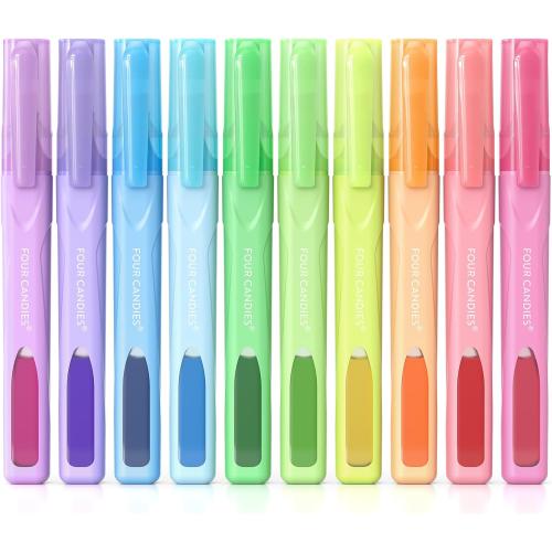 Four Candies Highlighters Assorted Colors, Liquid Highlighter with Clear View Design, Soft Chisel Tip, Classic Colors, 10 Pcs No Bleed Cute Highlighters