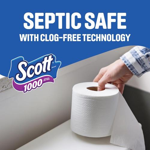 Scott 1000 Toilet Paper, 32 Rolls, Septic-Safe, 1-Ply Toilet Tissue