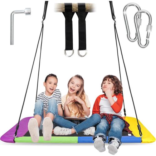 700lb Platform Tree Swing for Kids Adults| Rectangle Giant Outdoor Swing Bed for Backyard Indoor with Durable Steel Frame, Adjustable Ropes (Green, Rectangle)