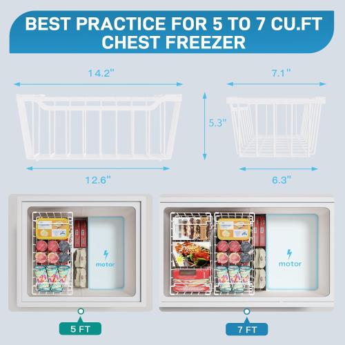 Freezer Organizer Bins, 8 Pack Chest Freezer Organizer Stackable for 5-7 Cu.FT Deep Freezer Sort Frozen Meats and Food, Freezer Storage Baskets with Handles Easy Reach from Bottom, White