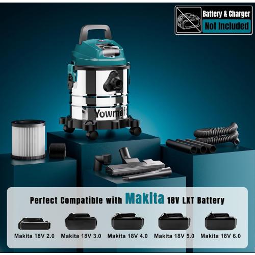 4 Gallon Cordless Shop Vac Compatible with Makita 18V Battery, Cordless Shop Vacuum Wet and Dry with 16 Kpa Strong Suction & Blower, Battery Powered Shop Vac for Car, Home and Garage (Tool Only)