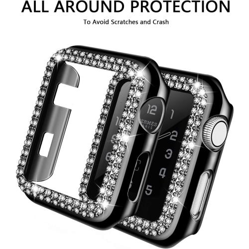 adepoy Compatible for Apple Watch Case 38mm Series 3/2/1 Bling Rhinestone Apple Watch Protective Case Bumper Frame Case Cover for Women Girl iWatch Series 38mm Black