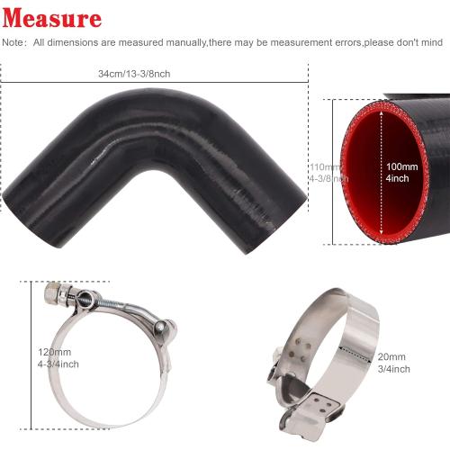 90 Degree Elbow Coupler Silicone Hose 4-Ply 4-inch for Turbo/Intercooler/Intake Piping,Length 120mm Thickness 5mm with T-Bolt Clamp