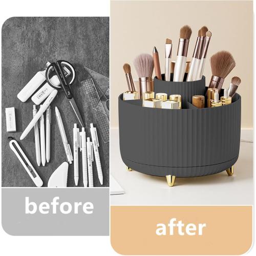 360 Degree Rotating Makeup Brush Holder Organizer Detachable Design 5 Slot Make up Brushes Cup for Cosmetics and Pencil Pen Organizer for Desk Makeup Organizer Skincare Storage for Vanity（Black）