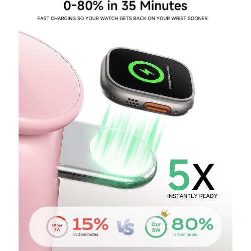 Foldable Wireless Charging Station, 15W Magnetic Fast Charger Stand for iPhone 17 16 15 14 13 12 Pro Max&Apple Watch&Airpods, 2-in-1 Charger for Home/Office/Travel(30W Adapter Included)