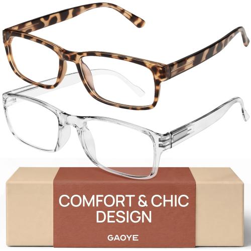 Gaoye 2-Pack of Reading Glasses - Blue-Light Filter, UV Protection - Readers with Rectangle Frames