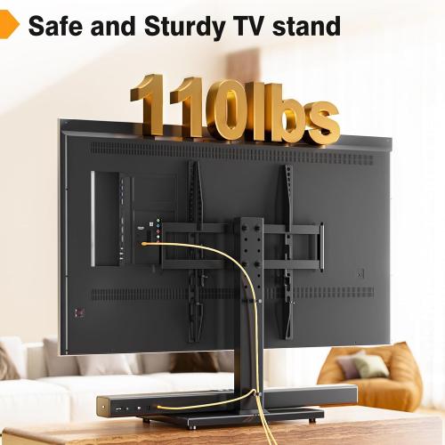 Universal TV Stand - Table Top TV Stand for 27-60 inch LCD LED TVs - 6 Level Height Adjustable TV Base Stand with Tempered Glass Base & Wire Management, VESA 400x400mm