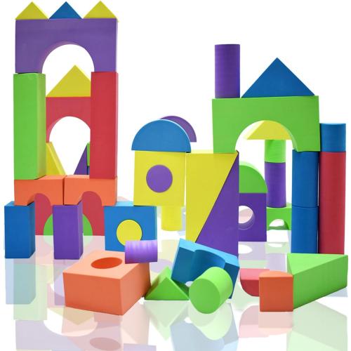 Giant Foam Building Blocks, Building Toy for Kids, Ideal Blocks Construction Toys for Toddlers, 50 Pieces Different Shapes and Sizes, Waterproof, Bright Colors, Safe, Non Toxic