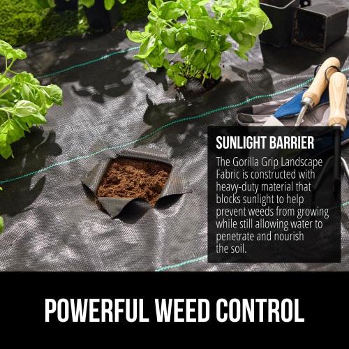 GORILLA GRIP Weed Barrier Fabric, 6 FT x 100 FT, Heavy Duty Woven Landscape Fabric 3.2oz, Weed Control Ground Cover for Garden Beds & Mulch Permeable Underlayment for Landscaping Home & Commercial Use