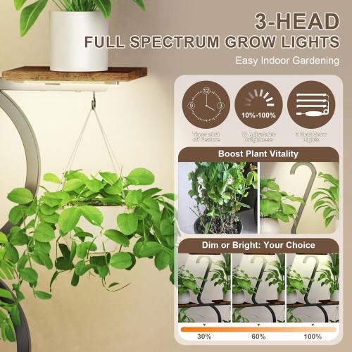 Brown and Black Plant Stand with Grow Lights, 8 Tiered 64 Corner Plant Stand, Metal Plant Shelf Indoor with Wheel, Large Plant Stands, Flower Rack Display for Living Room, Garden, Patio-Thick 1.2MM Steel Frame