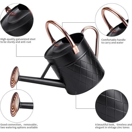 1.75 Gallon Outdoor Metal Watering Can for Garden Plants, Vintage Zinc Watering Can with Removable Spray Spout, Ideal for Outdoor Use (Black)