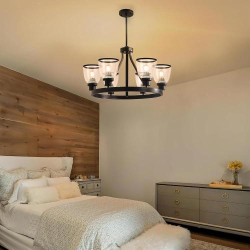4 Pack Clear Glass Shade Replacements, Bell Shaped Glass Shade Covers with Black Ring, 4.92High, 4.72Diameter, 1.65 Fitter, High Transmittance Globe Lampshade