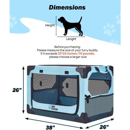 JOYTUTUS Collapsible Dog Crate, 37 Inch Portable Pet Crate for Car, Travel Dog Kennel Foldable Dog Crate for Large Dog 70lbs, Soft Cat Carrier Fit for Indoor & Outdoor/Trunk (Blue)