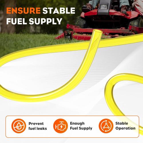 Hipa 10 Feet 1/4 Fuel Line Hose I.D 1/4 x O.D 3/8 (6.35 mm x 9.5 mm) Replace Tygon Fuel Line Tube for Small Engine Lawn Mower Chainsaw Trimmer Tiller Generator Blower Model Parts with Clamps
