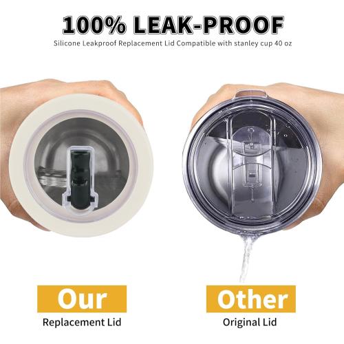 Tcamp 40 oz Flip Straw Leak Proof Lid for Stanley Quencher H2.0, Silicone Tumbler Replacement Lid for Stanley Cup Accessories, Spill Proof Straw Cover for Tumbler Accessories(Cream White)