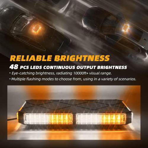 Amber/White Rooftop Magnetic Strobe Lights for Trucks, Emergency Beacon Warning Caution Light for Vehicles Car