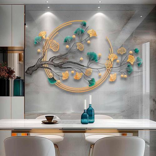 QXSXKJ 3D Metal Wall Art Decor for Living Room Large Modern Wall Sculptures Gold, 59'' Metal Wall-mounted Home Decoration, Creative Ginkgo Décor for Living Room Dining Room Bedroom (ginkgo leaf)