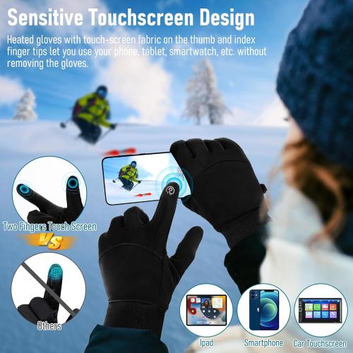 Heated Gloves for Men Women, Continuous USB Power Full Finger Hand Warmers 3 Levels Temperature Thermal Heated Mittens Double-Sided Heating Winter Gifts for Outdoor Skiing Cycling Hiking