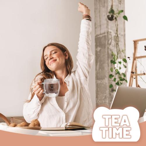 Patelai Cute Bear Tea Cup Double Wall Glass Milk Coffee Bear Mug with Handle Insulated Espresso Christmas Beer Cup Cute Birthday Gift for Women Men Valentine, 250 Ml/ 8. 4 oz(White,1 Piece)