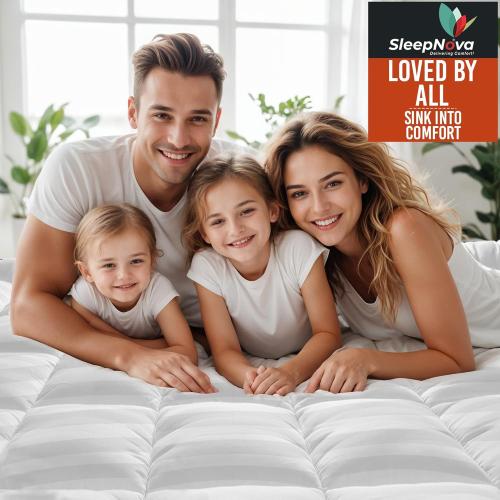 White 100% Cotton Top Queen Mattress Topper, Breathable & Cooling Mattress Topper, Elastic Fitted Mattress Pad, Mattress Cover for Back Pain Relief