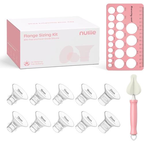 Nuliie 3-in-1 Flange Sizing Kit 13/15/17/19/21mm for 24mm Electric Double Breast Pump Flange/Shield, 10PCS Silicone Flange Inserts to Boost Pumping Efficiency & Comfort, BPA-Free Essential for Moms