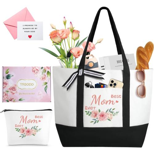 TRSODD Mothers Day Gifts for Mom from Daughter Son New Mom Birthday Gifts for Women Large Tote Bag and Makeup Bag