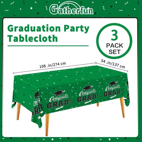 Gatherfun Graduation Party Decorations, Gongrats Grad Tablecover for Graduation Party Supplies, 3 pcs Green Table Cloths, 54x108
