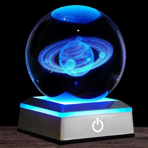 3.15 3D Saturn Crystal Ball Night Light 3.15 inch Glass Ball Table Lamp with Color Changing Touch Base Decor Ideal Saturn Gifts for Friends Kids Christmas Birthday