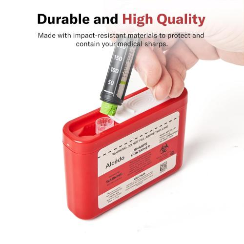 Alcedo Portable Sharps Container for Travel and Home Use (3-Pack), Small 0.1L Container for Diabetes Insulin Pen Needle Disposal, Mini Sharps Box, Medical Grade