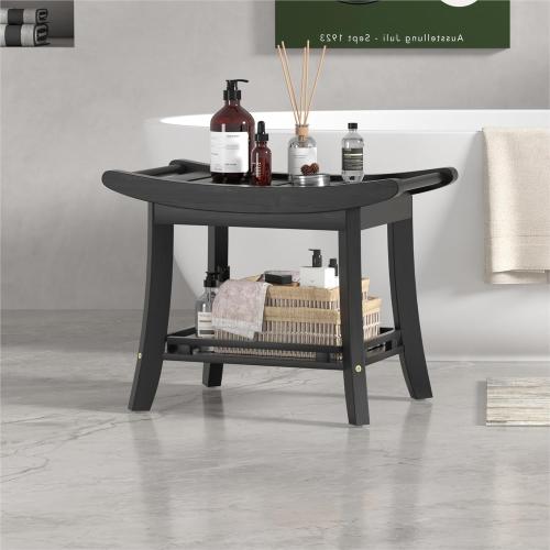 Eastglory Bamboo Shower Bench Chair Bathroom Shower Stool Seat for Inside Shower Bathtub with Storage Shelf Shower Foot Rest for Shaving Legs 25.2 x 13 x 19.2 Inches Black