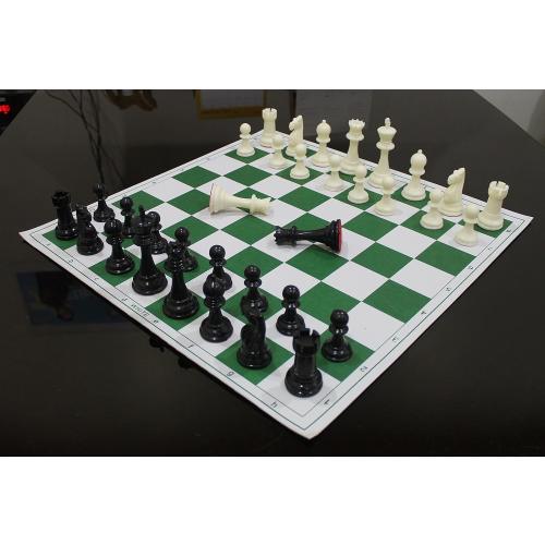 StonKraft 18.2'' x 18.2'' Tournament Chess Vinyl Foldable Chess Game with Solid Plastic Pieces (with Extra Queen) - Ideal for Professional Chess Players