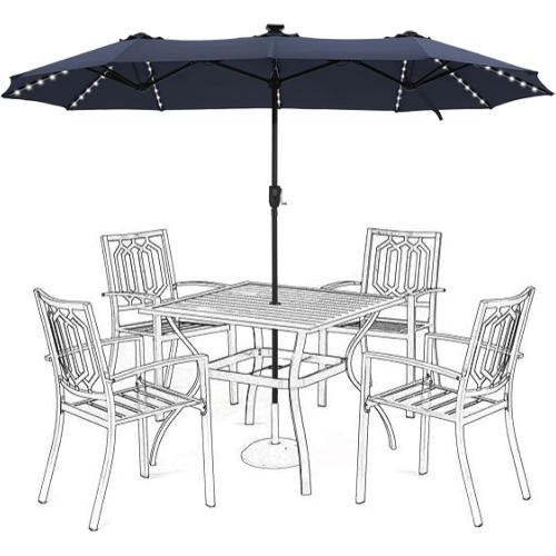 HERA'S PALACE 13ft Patio Umbrella with 120 LED Solar Lights Double Sided Outdoor Umbrella for Patio 8 Colors Changing Table Umbrella Outdoor Patio for Garden Pool