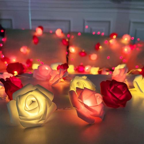 TURNMEON 10FT 30LED Rose Light Valentines Day Decorations Flower String Light Red Pink White Valentines Lights Battery Operated Valentine Garland with Lights Indoor Outdoor Home Party Wedding Decor