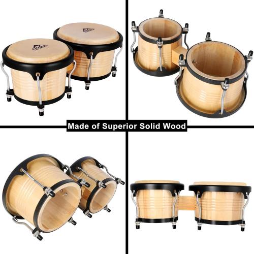EASTROCK Bongo Drums 7” and 9” Set for Adults Beginners Professionals Tunable Wood and Metal Drum Percussion Instruments with Tuning Wrench(7” 9” Bongos)
