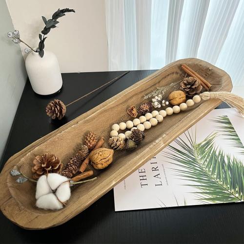 Wooden Dough Bowls for Decor, Vintage Wooden Bowl Hand Carved Home Decor for Dining Table Center, Living Room, Kitchen Decor. (20in Brown)