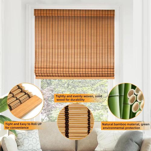 Bamboo Blinds, Shades Roman for Windows Window Home Patio & Shade 27 W X 60 H - Light Filtering Cordless Blinds for Interior Windows - Real Natural Bamboo Material - Mounting Hardware Included