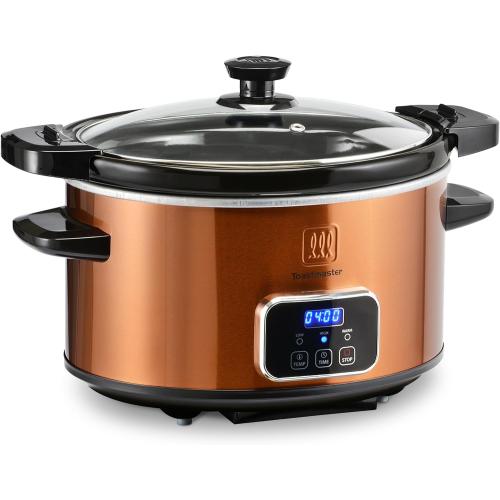 Toastmaster 4-Quart Digital Slow Cooker with Locking Lid - Food Warmer for Dip, Soups, Parties, Meal Preparation & More - Copper