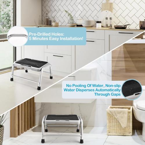 Step Stool, HBTower Step Stools for Adults Kids with Non-Slip Rubber Feet, Holds Up to 600 lbs, Lightweight Stepping Stools for Bedroom Kitchen Bathroom, Bed Steps for High Beds