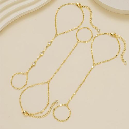 3PCS 14K Gold-Plated Hand Chain Bracelets for Women, Stack Bracelets Set Adjustable, Trendy Dainty Ring Bracelet Hand Chain