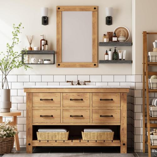 QEEIG Bathroom Shelves Over Toilet - Wall Mounted Floating Shelves Toilet Paper Storage Small Farmhouse Decor Shelf 16 inch Set of 3, Grey (019-GY3)