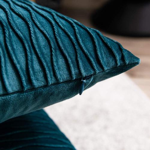 18x18 Teal Throw Pillow Cases: 2 Pack Original Striped Velvet Square Decorative Pillow Covers for Farmhouse Couch