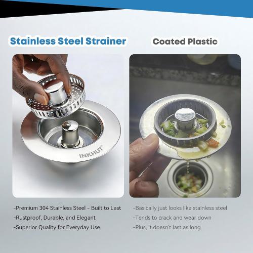 Upgraded 3 in 1 Kitchen Sink Drain Strainer (Silver-2Pack)